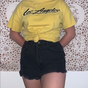 high-wasted black wash cut-offs🦋